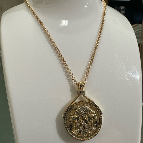 Gemini Zodiac Sign Rhinestone Medallion Pendant Necklace - Picture 4 of 11